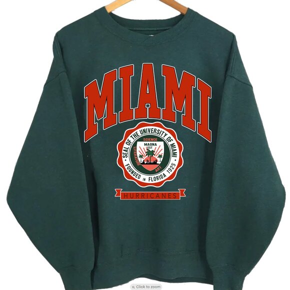 University Of Miami Sweatshirt Miami Hurricanes Sweatshirt Hurricanes Shirt - Picture 1 of 2